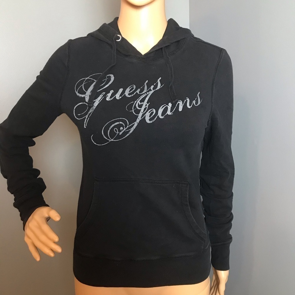 Guess Jeans Black Hooded Sweatshirt – Size Small Petite